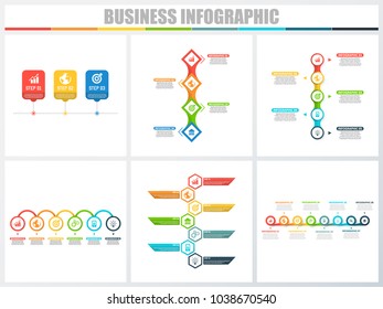 Abstract infographics number options template 3, 4, 5, 6, 7, 8. Vector illustration. Can be used for workflow layout, diagram, strategy business step options, banner and web design set.