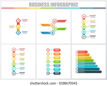 Abstract infographics number options template 3, 4, 5, 6, 7, 8. Vector illustration. Can be used for workflow layout, diagram, strategy business step options, banner and web design set.