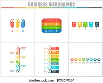 Abstract infographics number options template 3, 4, 5, 6, 7, 8. Vector illustration. Can be used for workflow layout, diagram, strategy business step options, banner and web design set.