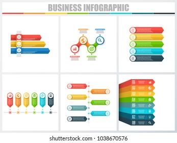 Abstract infographics number options template 3, 4, 5, 6, 7, 8. Vector illustration. Can be used for workflow layout, diagram, strategy business step options, banner and web design set.