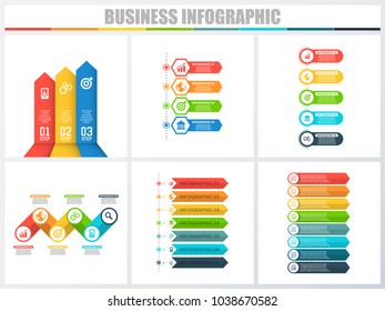 Abstract infographics number options template 3, 4, 5, 6, 7, 8. Vector illustration. Can be used for workflow layout, diagram, strategy business step options, banner and web design set.