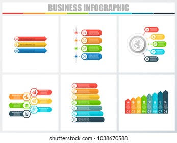 Abstract infographics number options template 3, 4, 5, 6, 7, 8. Vector illustration. Can be used for workflow layout, diagram, strategy business step options, banner and web design set.