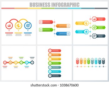 Abstract infographics number options template 3, 4, 5, 6, 7, 8. Vector illustration. Can be used for workflow layout, diagram, strategy business step options, banner and web design set.