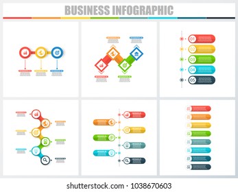 Abstract infographics number options template 3, 4, 5, 6, 7, 8. Vector illustration. Can be used for workflow layout, diagram, strategy business step options, banner and web design set.