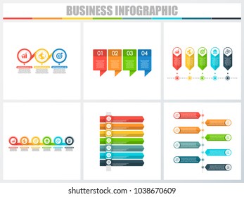 Abstract infographics number options template 3, 4, 5, 6, 7, 8. Vector illustration. Can be used for workflow layout, diagram, strategy business step options, banner and web design set.