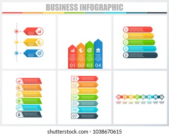Abstract infographics number options template 3, 4, 5, 6, 7, 8. Vector illustration. Can be used for workflow layout, diagram, strategy business step options, banner and web design set.