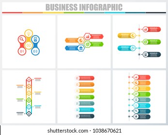 Abstract infographics number options template 3, 4, 5, 6, 7, 8. Vector illustration. Can be used for workflow layout, diagram, strategy business step options, banner and web design set.