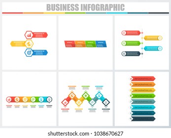 Abstract infographics number options template 3, 4, 5, 6, 7, 8. Vector illustration. Can be used for workflow layout, diagram, strategy business step options, banner and web design set.
