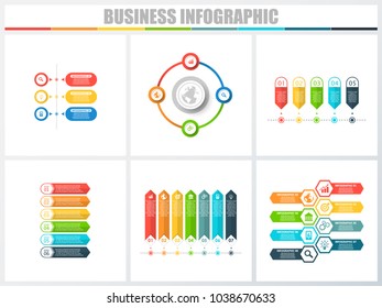 Abstract infographics number options template 3, 4, 5, 6, 7, 8. Vector illustration. Can be used for workflow layout, diagram, strategy business step options, banner and web design set.