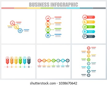 Abstract infographics number options template 3, 4, 5, 6, 7, 8. Vector illustration. Can be used for workflow layout, diagram, strategy business step options, banner and web design set.