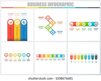 Abstract infographics number options template 3, 4, 5, 6, 7, 8. Vector illustration. Can be used for workflow layout, diagram, strategy business step options, banner and web design set.