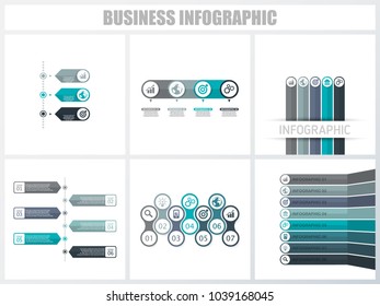 Abstract infographics number options template 3, 4, 5, 6, 7, 8. Vector illustration. Can be used for workflow layout, diagram, strategy business step options, banner and web design set