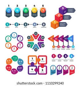 Abstract infographics number options template. Info chart, workflow marketing diagram with steps vector set. Infographic data web, information diagram and chart plan illustration