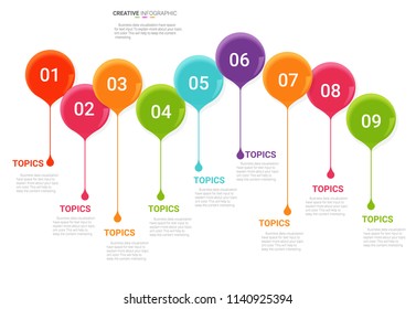 Abstract Infographics Number Options Template With Steps, With 9 Label. Can Be Used For Workflow Layout, Diagram, Business Step Options, Banner, Web Design. Vector Eps 10