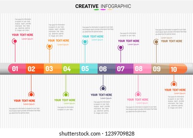 Abstract infographics number options template with steps, with 10 label. Can be used for workflow layout, diagram, business step options, banner, web design. 