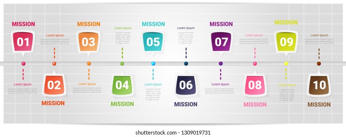 Abstract infographics number options template with steps, with 10 label. Can be used for workflow layout, diagram, business step options, banner, web design. Vector eps 10.