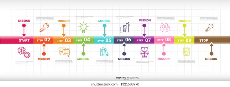 Abstract Infographics Number Options Template With Steps, With 9 Label. Can Be Used For Workflow Layout, Diagram, Business Step Options, Banner, Web Design. Vector Eps 10