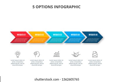 Abstract infographics number options template. Timeline presentation with 5 options, parts or processes.