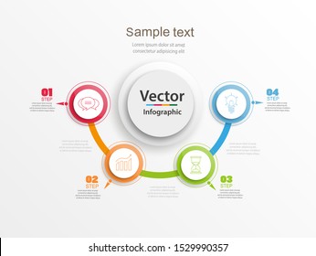 Abstract infographics number options template with colorful circles and 4 steps . Can be  used for workflow layout, diagram, business  options, banner, web design. Vector Eps  10