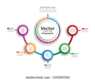 Abstract infographics number options template with colorful circles and 5 steps . Can be  used for workflow layout, diagram, business  options, banner, web design. Vector Eps  10