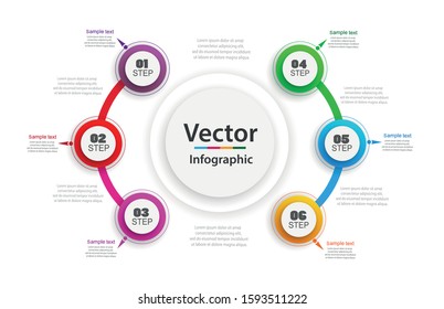 Abstract infographics number options template with colorful circles and 6 steps . Can be  used for workflow layout, diagram, business  options, banner, web design. Vector Eps  10
