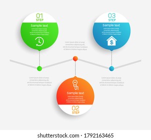 Abstract infographics number options template with colorful circles and 3 steps . Can be  used for workflow layout, diagram, business  options, banner, web design