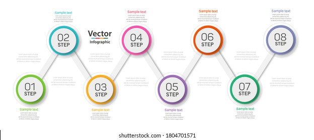 Resumen de infografías plantilla de opciones de número con 8 pasos. Se puede utilizar para diseño de flujo de trabajo, diagrama, opciones de negocio, banner, diseño web. Vector Eps 10