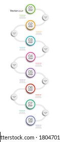 Resumen de infografías plantilla de opciones de número con 8 pasos. Se puede utilizar para diseño de flujo de trabajo, diagrama, opciones de negocio, banner, diseño web. Vector Eps 10