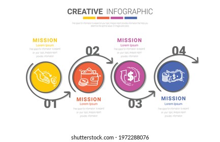 Abstract infographics number options template with steps, with 4 label. Can be used for workflow layout, diagram, business step options, banner, web design. Vector eps 10.