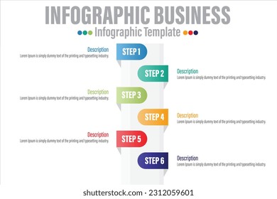 Resumen de la plantilla de opciones de número de infografías con seis pasos, con etiqueta de seis. Se puede utilizar para diseño de flujo de trabajo, diagrama, opciones de pasos empresariales, banner, diseño web.