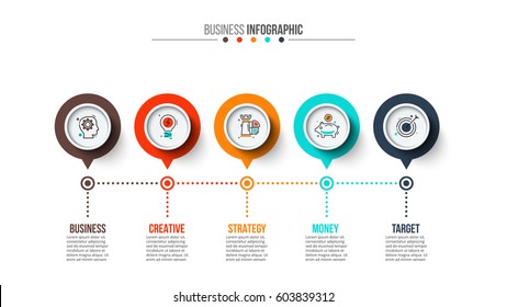 Abstract infographics number options template. Vector illustration. Can be used for workflow layout, diagram, business step options, banner, web design. Stroke icons.