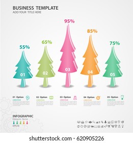 Abstract infographics number options template, Vector illustration, 5 step tree 3d icon, presentation, diagram, advertisment, chart, business flyer, banner design, web design, timeline