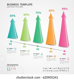 Abstract infographics number options template, Vector illustration, 5 step arrow 3d icon, presentation, diagram, advertisment, chart, business flyer, banner design, web, timeline