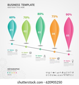 Abstract infographics number options template, Vector illustration, 5 step Leaves 3d icon, presentation, diagram, advertisment, chart, business flyer, banner design, web, timeline