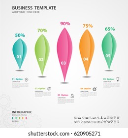 Abstract infographics number options template, Vector illustration, 5 step Leaves 3d icon, presentation, diagram, advertisment, chart, business flyer, banner design, web, timeline
