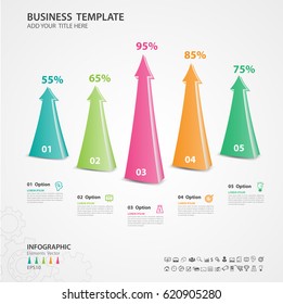 Abstract infographics number options template, Vector illustration, 5 step arrow 3d icon, presentation, diagram, advertisment, chart, business flyer, banner design, web, timeline
