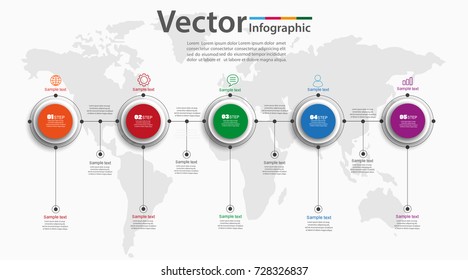 Abstract infographics number options template with five steps. Can be used for workflow layout, diagram, business step options, banner, web design. Vector eps 10