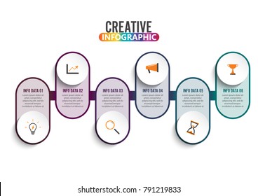 Abstract infographics number options template. Vector illustration. Can be used for workflow layout, diagram, business step six options, banner, web design. Stroke icons.