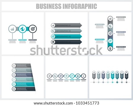 Abstract infographics number options template 3, 4, 5, 6, 7, 8. Vector illustration. Can be used for workflow layout, diagram, strategy business step options, banner and web design set.