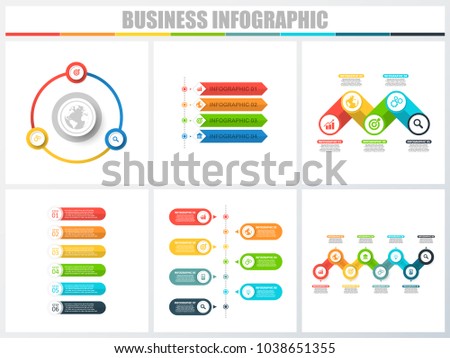 Abstract infographics number options template 3, 4, 5, 6, 7, 8. Vector illustration. Can be used for workflow layout, diagram, strategy business step options, banner and web design set.