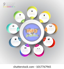 Abstract infographics number template with icon and 9 option or step,Business concept, Blank space for content, business, infographic, diagram, process ,template, timeline, book cover, flowchart, info
