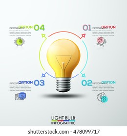 Abstract infographics numbers step options template. Lightbulb ideas concept, creative thinking drawing, business success strategy plan ideas. Vector illustration modern layout template