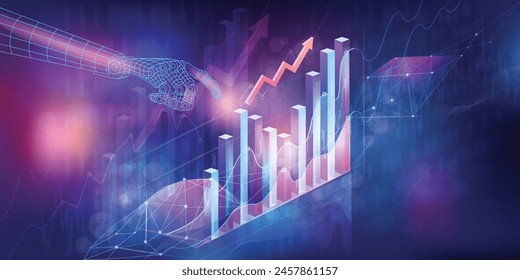 Abstract infographics on the topic of economic growth graphs and financial market research using AI