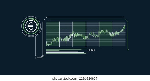 Abstract infographics of rising euro exchange rate.