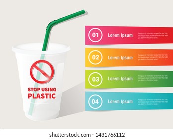 Abstract infographics for Stop using Plastic straws, Stop plastic pollution-Reduce, the refusal of disposable plastic drinking straws, vector illustration. 