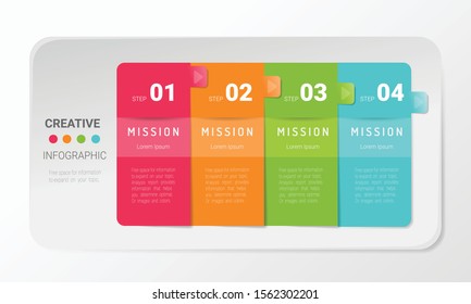 Plantilla infográfica abstracta con 4 etiquetas. Se puede utilizar para diseño de flujo de trabajo, diagrama, opciones de paso empresarial, banner, diseño web. Vector: 10.