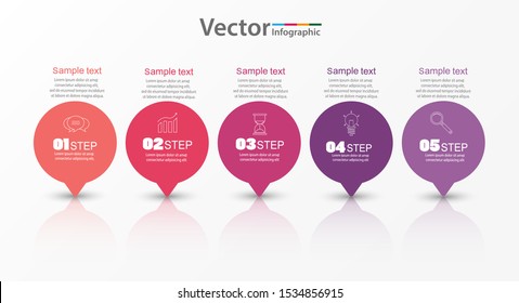 Abstract infographics template with 5 steps and options. Can be used for workflow layout, diagram, business step options, banner, web design. Vector  eps 10
