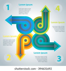 Abstract infographics template with arrows directed from the center. Vector illustration. Template for workflow layout, diagram, number options, business step options, banner, web design.