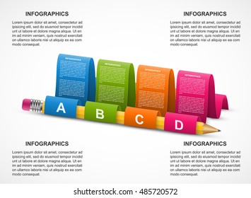 Abstract infographics template for business presentations or information booklet. Pencil with ribbons.