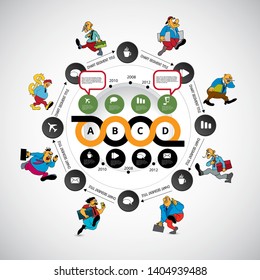 Abstract infographics template with cartoon character. Vector illustration